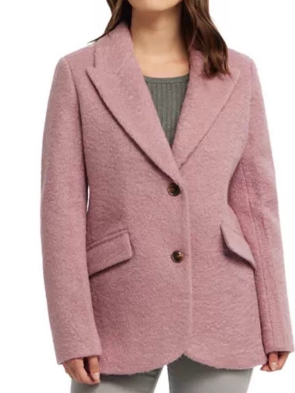 Ellen Tracy NWT Women's Pink Bouclé Peacoat Jacket